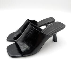 Open Edit Tricia Square Toe Slide Sandals Women's Black Crinkle Size US10M EU40